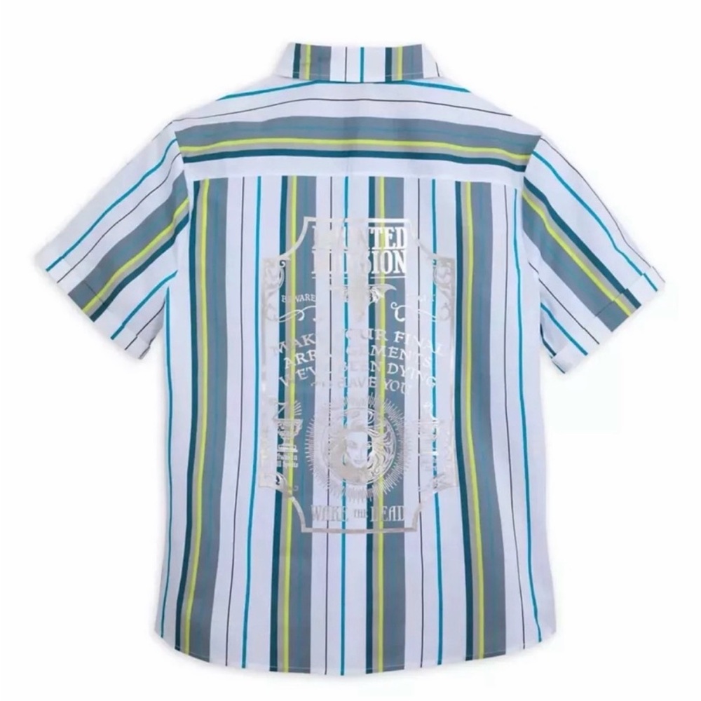 NWT Disney Haunted Mansion Shirt Men's Size M Stripe Button Up Lightweight SS